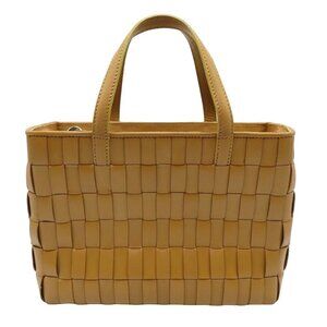 Cole Haan Basket Weave Tan Brown Genuine Leather Woven Top Handle Bag Handbag